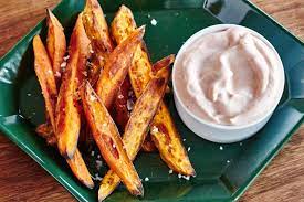 BAKED SWEET POTATO FRIES WITH PEANUT LIME DRESSING